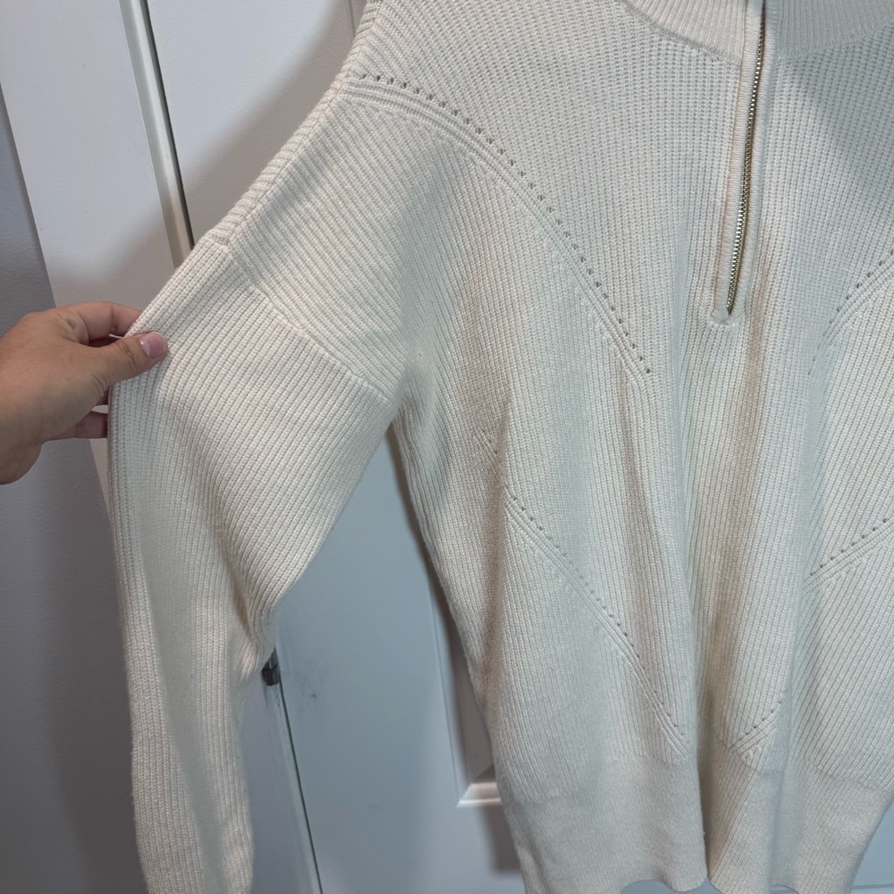 Cyrus women's long-sleeved ribbed zip-neck sweater, cream color, size XL - Picture 4 of 8